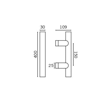 Cranked T Stainless Steel  400x30mm Offset Tubular door handle