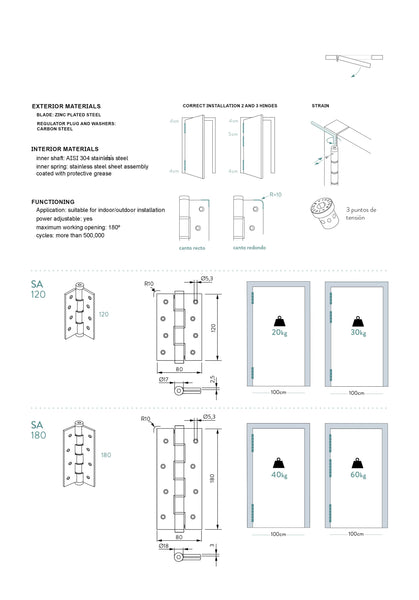 Single action hinge - 180mm