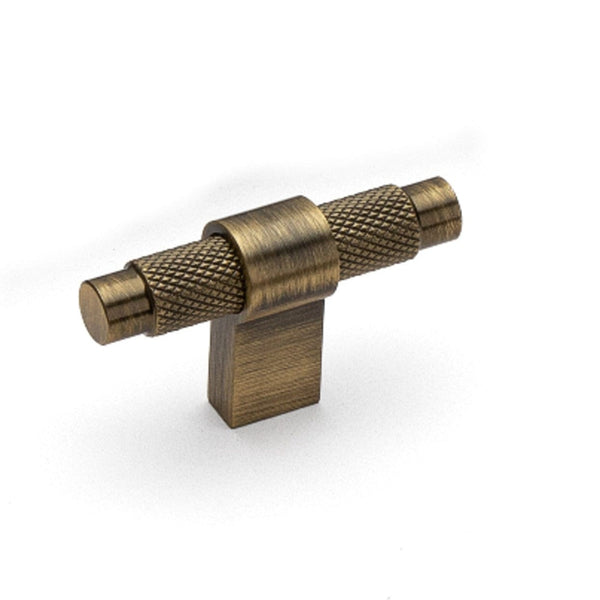 T Knob Knurled Matt Antique Brass