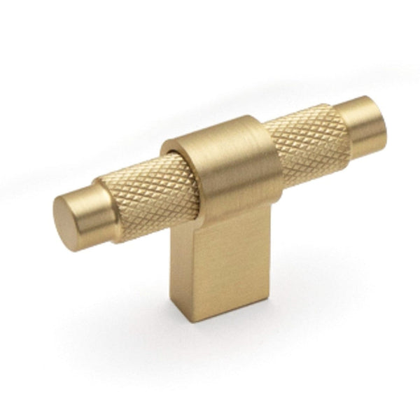 T Knob Knurled - Brushed Brass