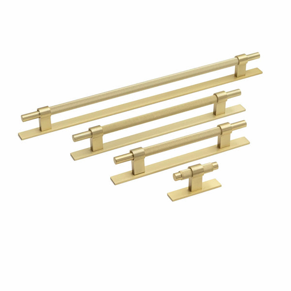 Brushed Brass Knurled Cabinet Handles + Backplate