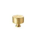 Gold cabinet knob with a textured surface on a white background