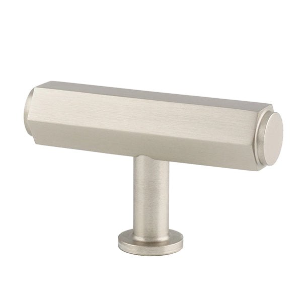 Vesper Hex T-Bar Cabinet Knob (solid brass) - Satin nickel