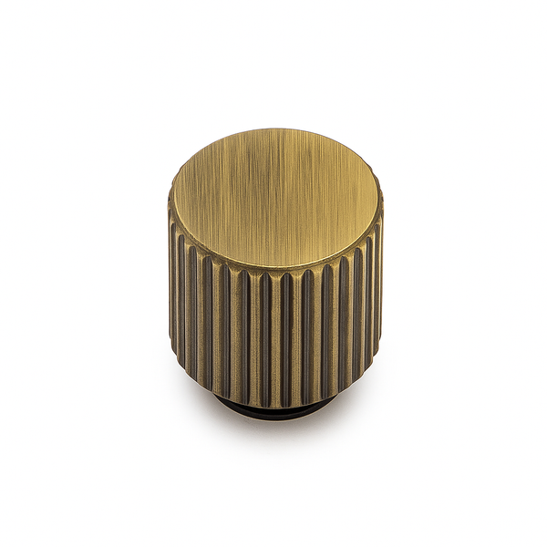 Vertical ribbing antique brass knob - 20mm