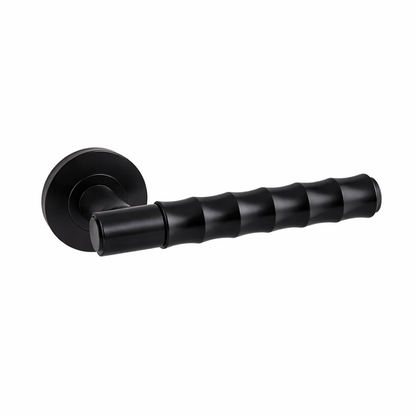 Bamboo door handle lever on rose - black