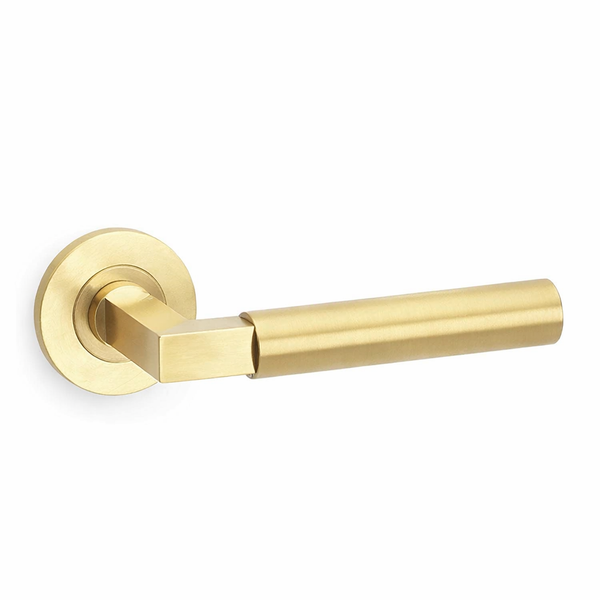 Hurricane lever door handle - Plain on 50x6mm rose, solid brass
