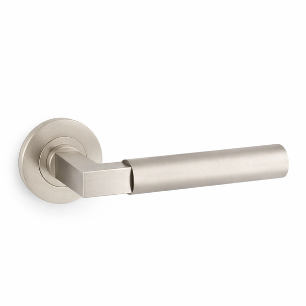 Hurricane lever door handle - Plain on 50x6mm rose, satin nickel