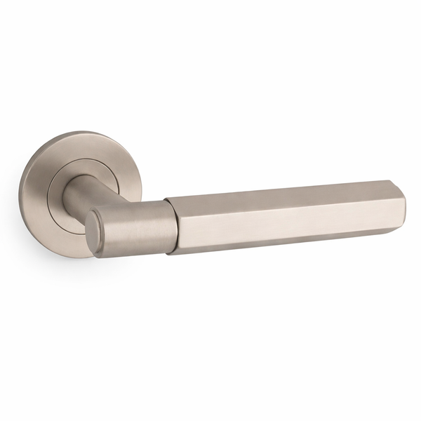 Spitfire lever Hex on 50x6mm on rose - Satin nickel