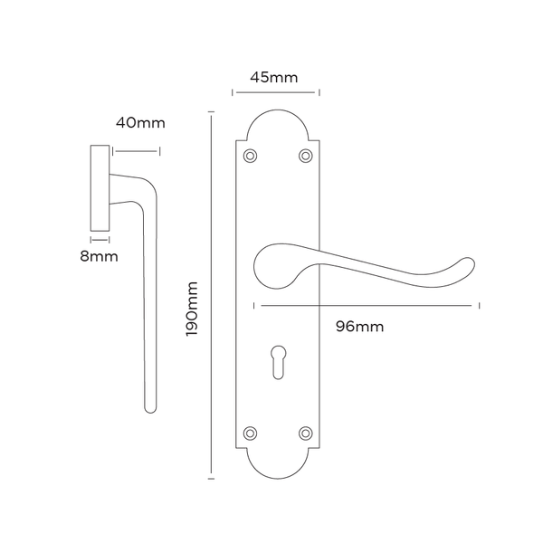 Lever on plate door handle  - Solid Brass