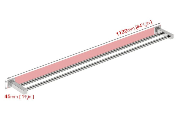 Towel rail - Double Rail 1100mm- Polished Stainless Steel.