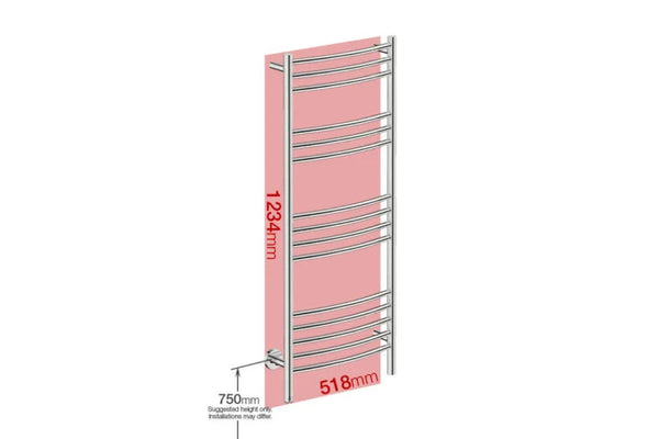 Heated towel rail 15 Bar 500mm Curved