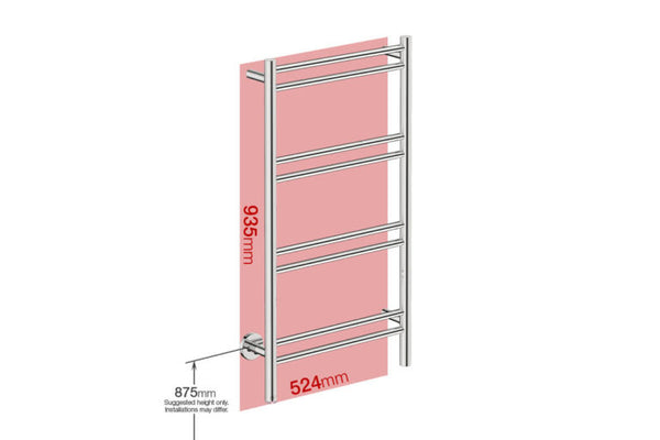 NATURAL 8 Bar 500mm Straight Heated Towel Rail with PTSelect Switch