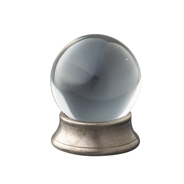 Round plain glass knob with satin nickel backplate - 32mm