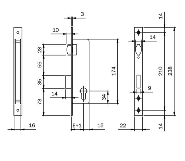 Deadbolt and Roller Aluminum Frame Lock  - 25mm  (Cylinder sold separately)