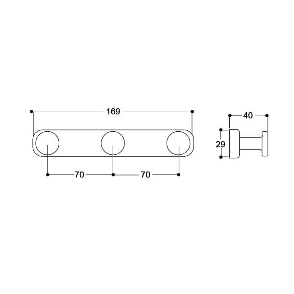 Triple round edge hook - satin nickel