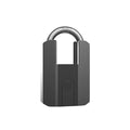 Black padlock with fingerprint sensor on a white background