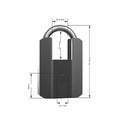 Black padlock with dimensions indicated on a white background