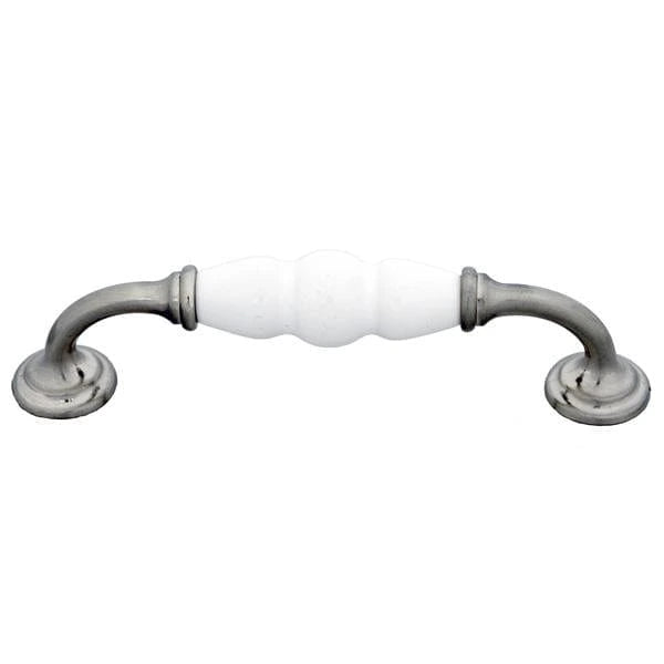 Satin nickel fixed pull cabinet handle white porcelain middle - 128mm