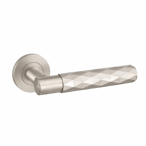 Spitfire door handle lever on rose - diamond cut - brushed stainless steel