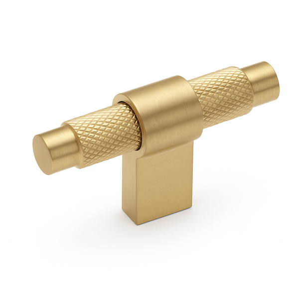 T Knob Knurled - Brushed Brass