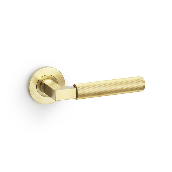 Hurricane REEDED door lever on rose - solid brass