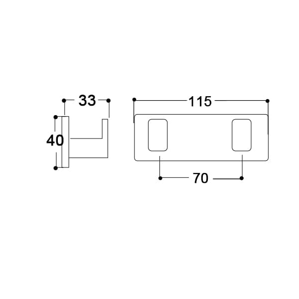 Square double hook - satin nickel