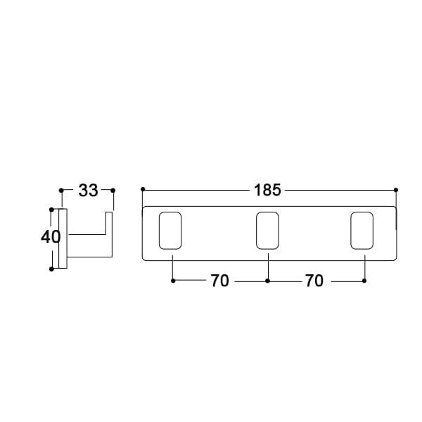 Triple Square Edge Hook - Black