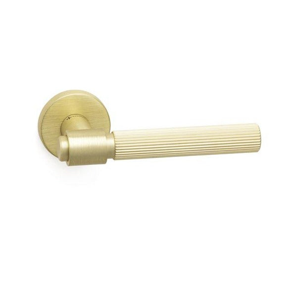 Axes L On Rose  - Brushed Brass door handle