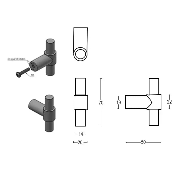 Solid stainless steel Piet boon T knob cabinet handle  -  white