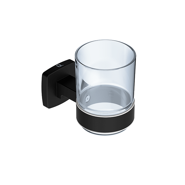 Glass tumbler & holder - black