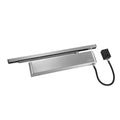 Electro door closer with track arm, hold open