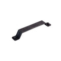 Black steel cabinet handle with a simple, modern design suitable for kitchen cabinets or other furniture.