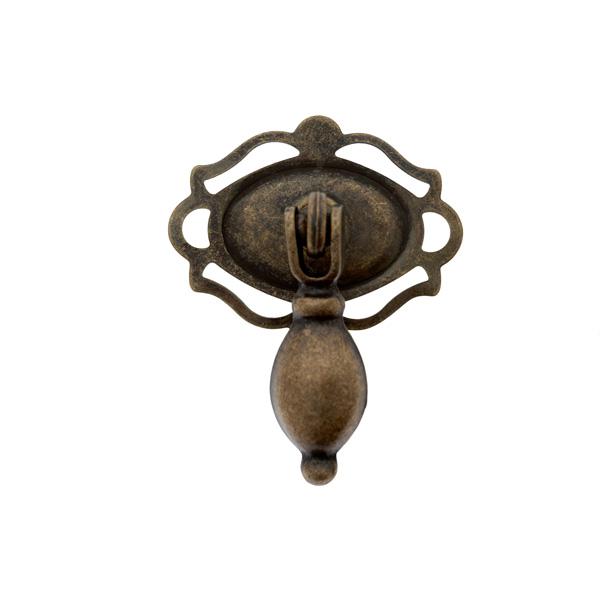 Drop antique brass cabinet handle - 50mm wide b/plate